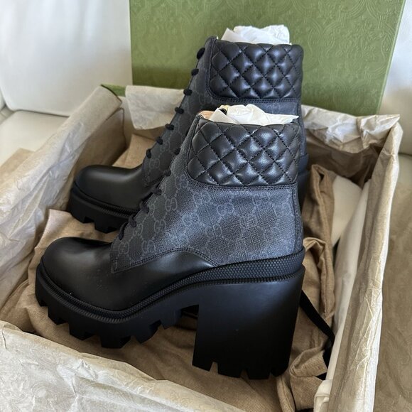 NEW GUCCI Apollo Calfskin GG Supreme Nappa Samoa Lace Up Ankle Boots 40.5 - Picture 12 of 12